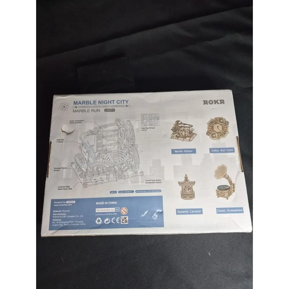 ROKR 3D-Marble Night City Marble Run LGA01 Gears/Steel Balls Wood Puzzle Sealed